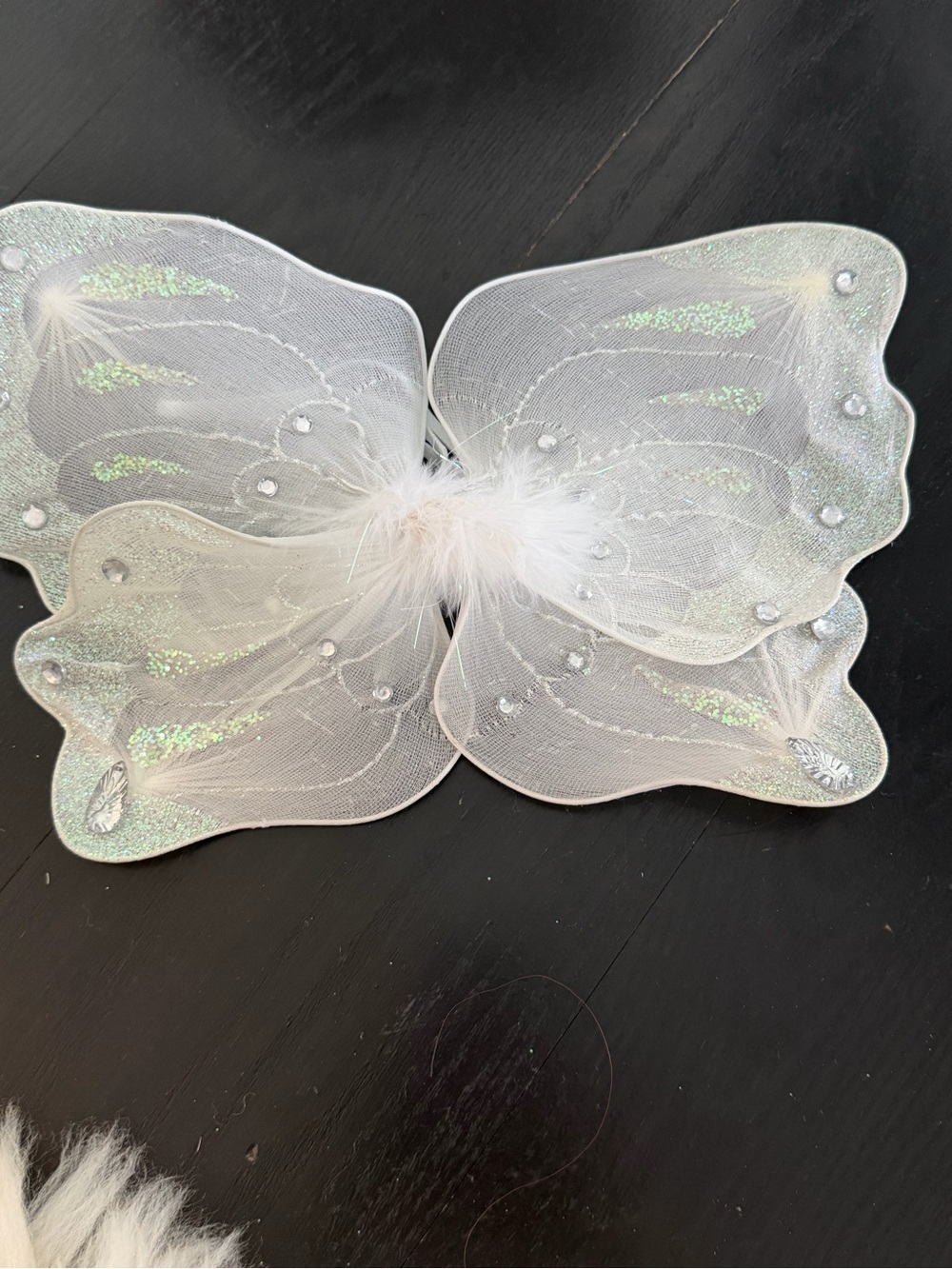 Kids White Iridescent Butterfly Wings with Feather Accent - Halloween 🎃